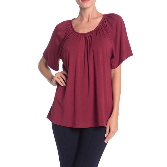 Catherine Malandrino Short Sleeve Top Cranberry S - Picture 2 of 10